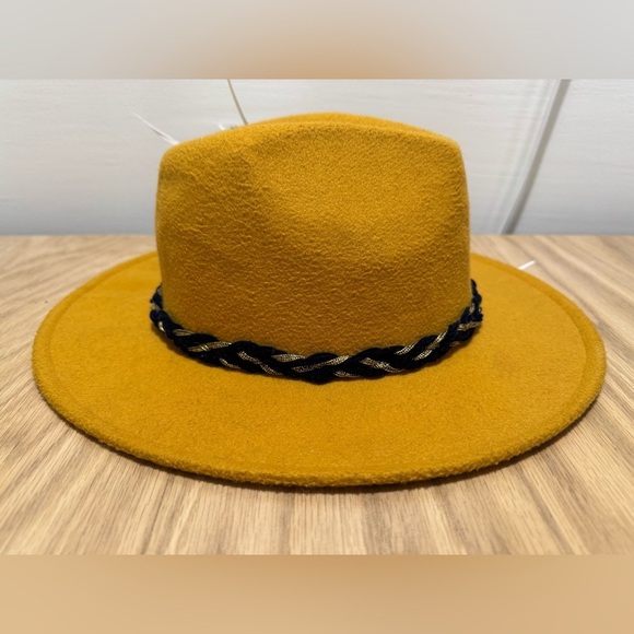 Mustard Yellow Feathered Panama Hat - Picture 5 of 6